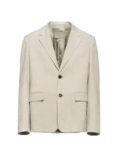 Prada Suede Blazer Jacket In Beige Khaki