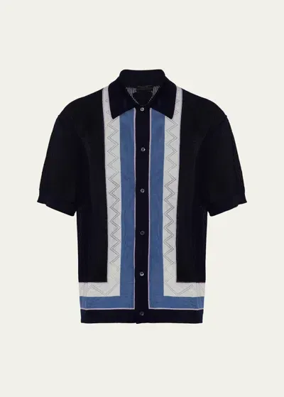 Prada Stripe-detail Cashmere Polo Shirt In Blue