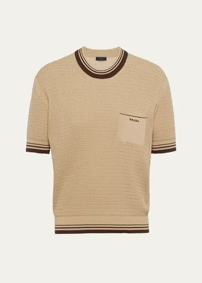 Prada Cotton Crew-neck Sweater In Beige