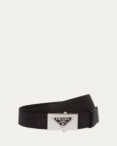 Prada Woven Nylon Belt In Black