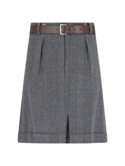 Prada Mini Skirt With Belt In Grey