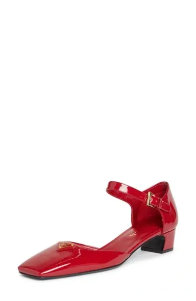 Prada Ankle Strap Patent Ballerina Pump In Red