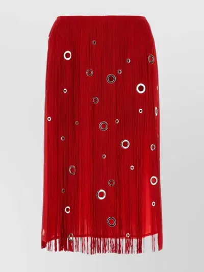 Prada Eyelet-embellished Fringe Skirt In Red