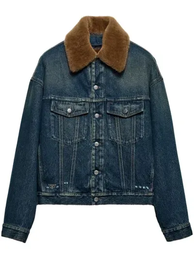 Prada Padded Denim Jacket In Blue