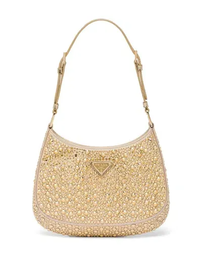 Prada Cleo Satin Bag With Crystals In Metallic