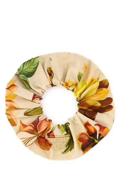 Prada Printed Fabric Scrunchie In Sabbia