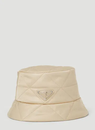 Prada Quilted Logo Bucket Hat In Cream