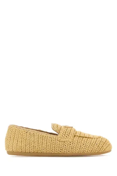 Prada Raffia Loafers In Beige O Tan