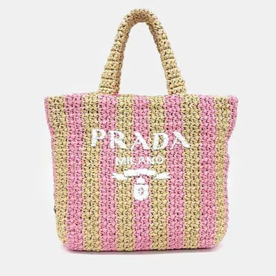 Pre-owned Prada Raffia Tote Bag In Beige