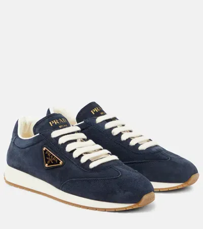 Prada Rank Suede Sneakers In Blue