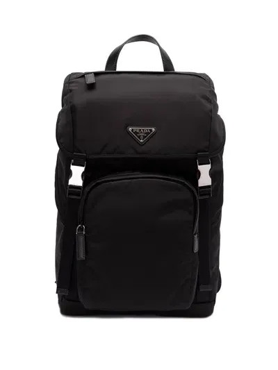 Prada Re-nylon And Saffiano Leather Backpack In Black  