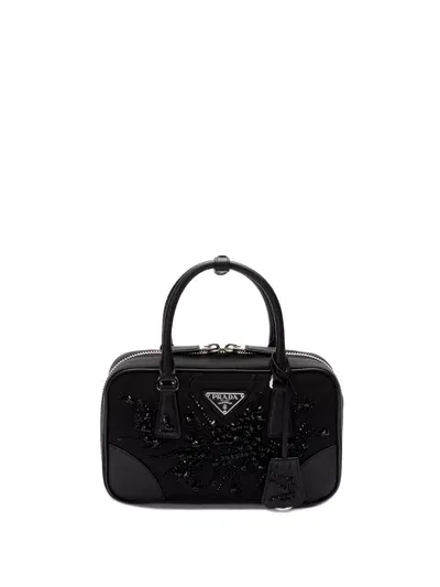 Prada `re-nylon` And `saffiano` Leather Handbag In Nero 1