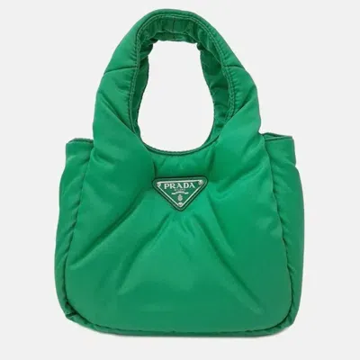 Pre-owned Prada Re-nylon Padded Soft Small Tote Bag In Green