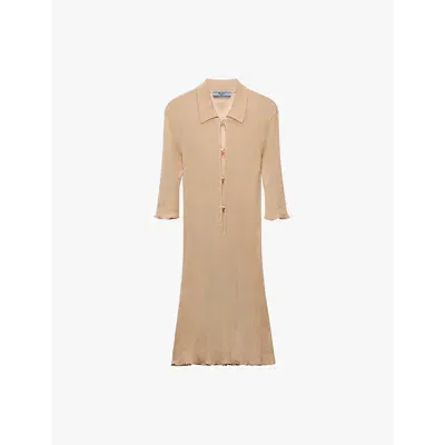 Prada Ribbed-knit Cotton Mini Dress In Neutral