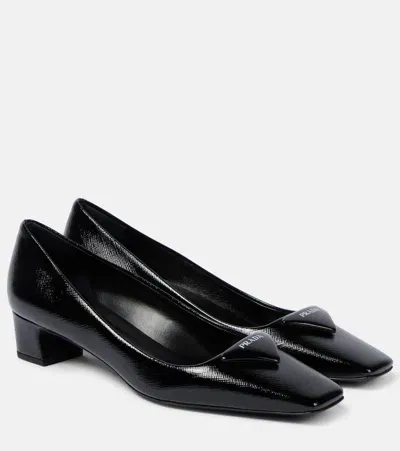 Prada Saffiano Patent Leather Pumps In White