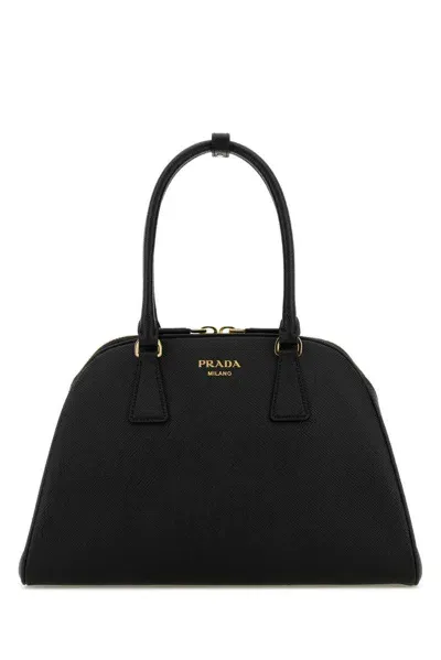 Prada Saffiano Zipped Medium Tote Bag In Black