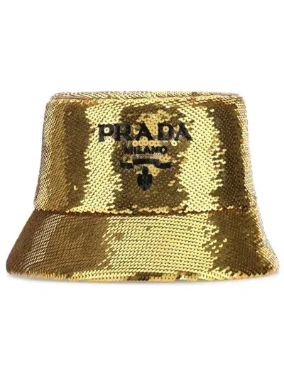 Prada Sequin-embellished Bucket Hat In Gold