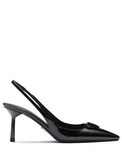 Prada Patent Leather Slingback Pumps In Black