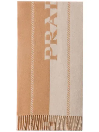 Prada Small Jacquard-logo Wool Scarf In Neutrals