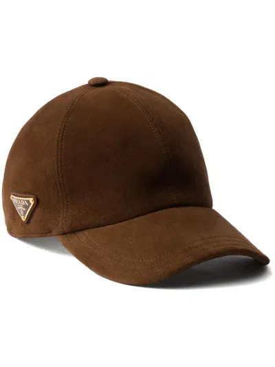 Prada Suede Baseball Cap In Braun