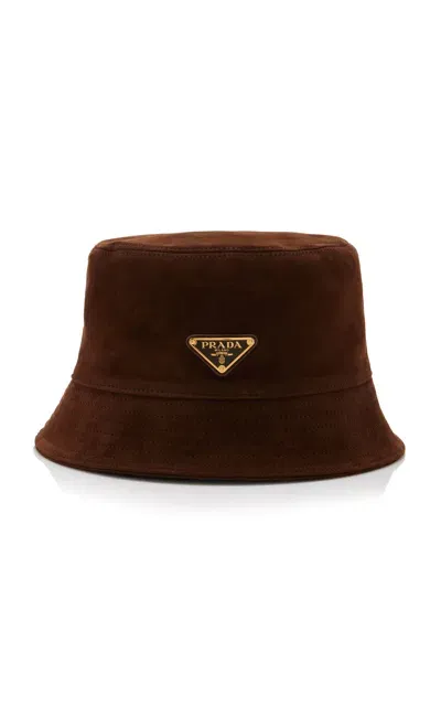 Prada Suede Bucket Hat In Brown