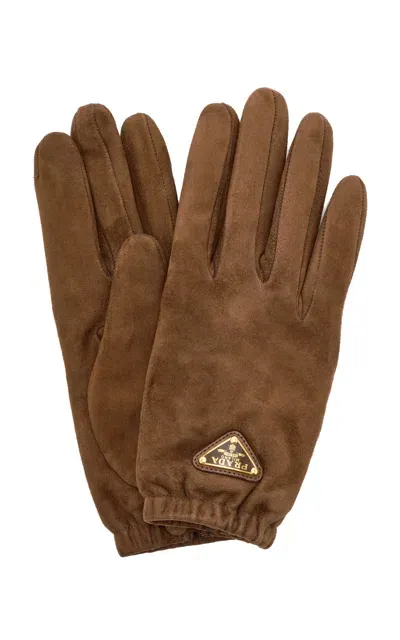 Prada Suede Gloves In Brown