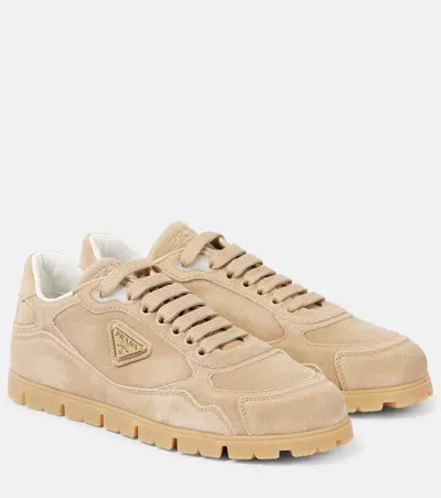 Prada Trail Suede Sneakers In Gold