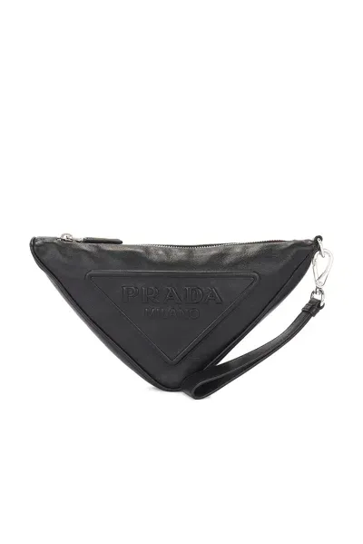 Prada Triangle Clutch Bag In Black