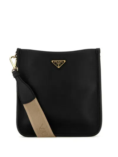 Prada Triangle-logo Leather Crossbody Bag In Black