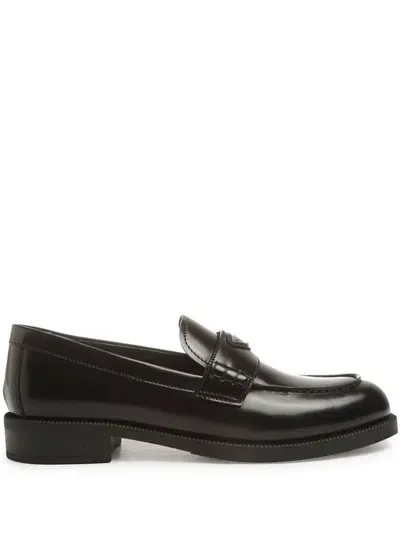 Prada Triangle Logo Loafers - Women's - Calf Leather/rubber In Black