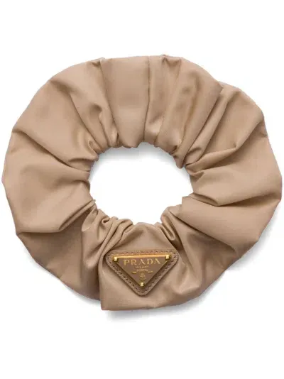 Prada Triangle-logo Re-nylon Scrunchie In Brown