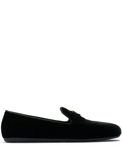 Prada Triangle-logo Velvet Loafers In Nero