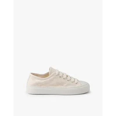 Prada Triangle-logo Canvas Sneakers In Neutral