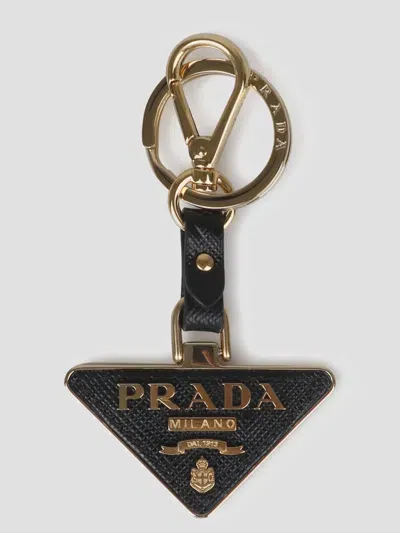 Prada Triangular Logo Keyring In Black