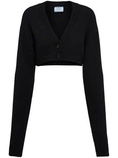 Prada Cropped Wool And Cashmere Cardigan In Black