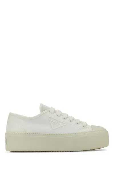 Prada Laced Fabric Sneakers In Bianco