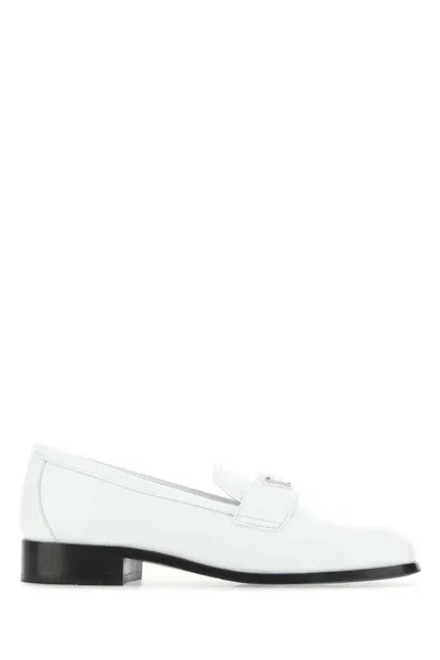 Prada White Leather Loafers In F0009