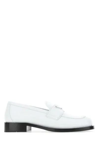 Prada White Leather Loafers In F0009