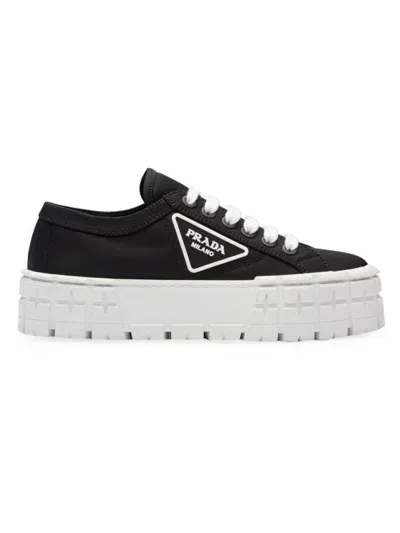 Prada Double Wheel Nylon Gabardine Sneakers In Black