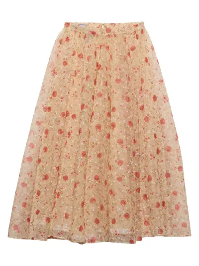 Prada Women's Printed Nylonette Midi Skirt In Red