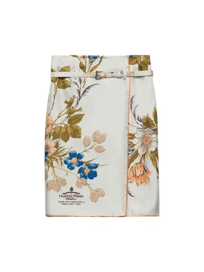 Prada Printed Silk Twill Skirt In Green