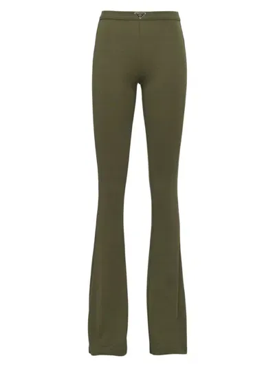 Prada Women's Ribbed Knit Cotton Pants In Green