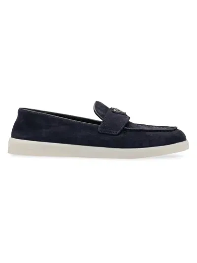 Prada Triangle-logo Suede Loafers In Blue