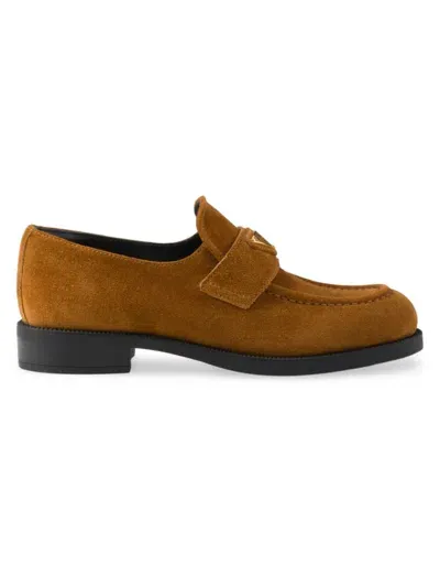 Prada Triangle-logo Suede Loafers In Brown