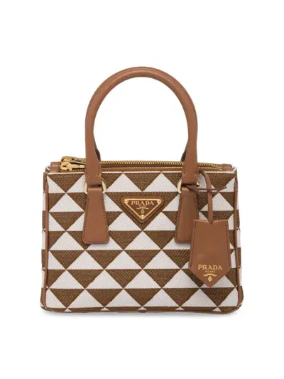 Prada Bestickte Symbole Mini-tasche In Brown White