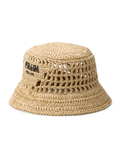 Prada Raffia Bucket Hat In Beige