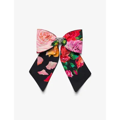 Prada Printed Fabric Hair Clip In Black