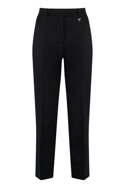 Prada Virgin-wool Cropped Trousers In Black