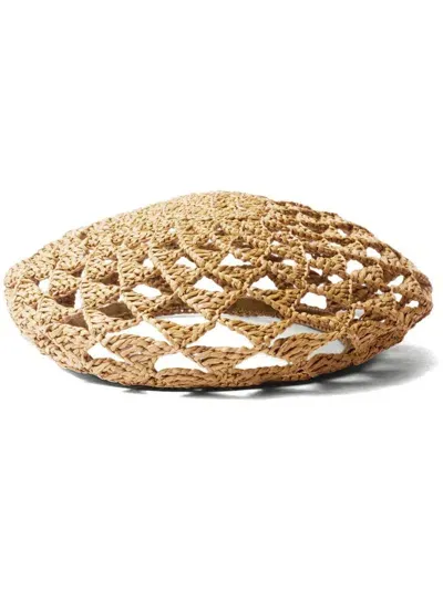 Prada Woven Raffia Beret In Neutrals