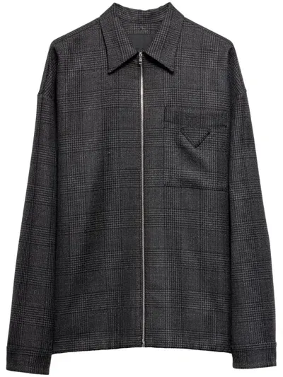 Prada Zipped Shirt Jacket In Grey